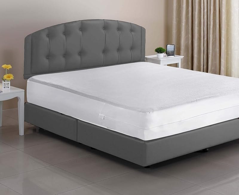 Masirs Zippered Mattress Encasement - Waterproof, Breathable, Noiseless, Machine Washable, Soft Terry Top for