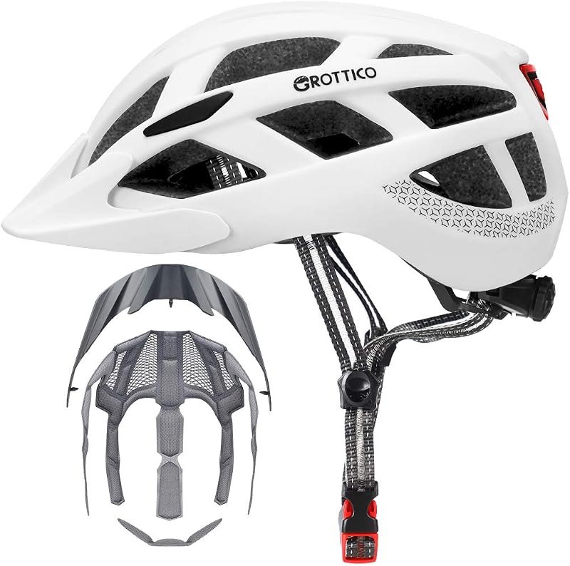 Adult-Men-Women Bike Helmet with Light - Mountain Road Bicycle Helmet with Replacement Pads & Detachable Visor