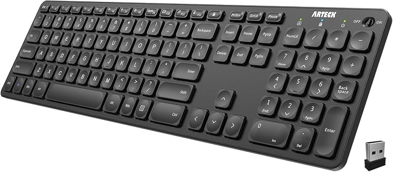 Arteck 2.4G Wireless Keyboard Ultra Slim Full Size Keyboard with Numeric Keypad and Media Hotkey for