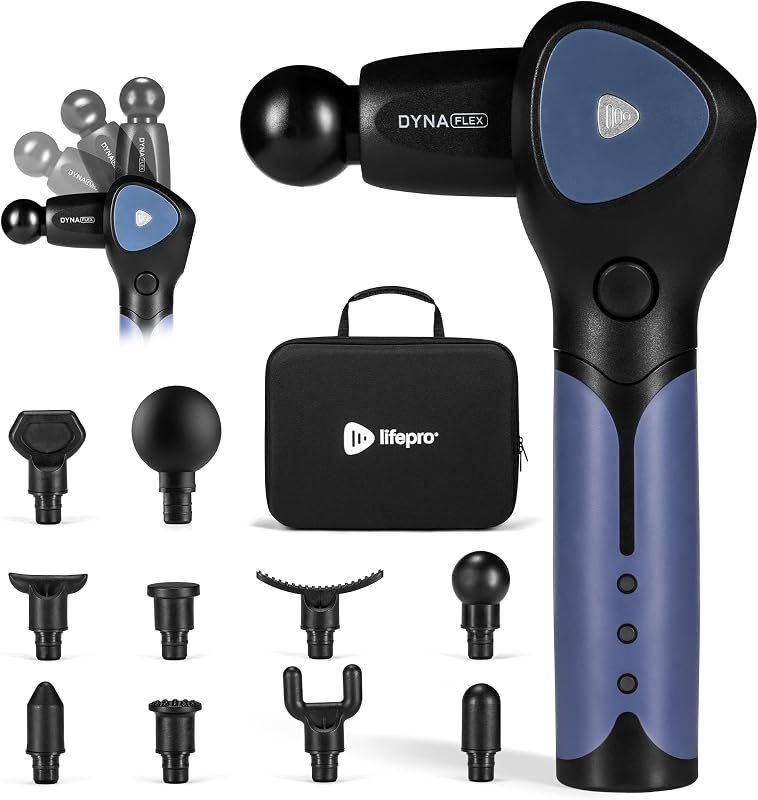 Lifepro DynaFlex Percussion Massage Gun, Rotating Arm, 10 Heads, 16 Speeds