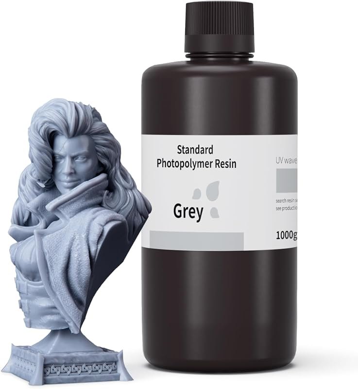 ELEGOO Standard 3D Printer Photopolymer Resin Grey 1000g, High Precision Printing Resin 405nm Low Odor UV-Curing for