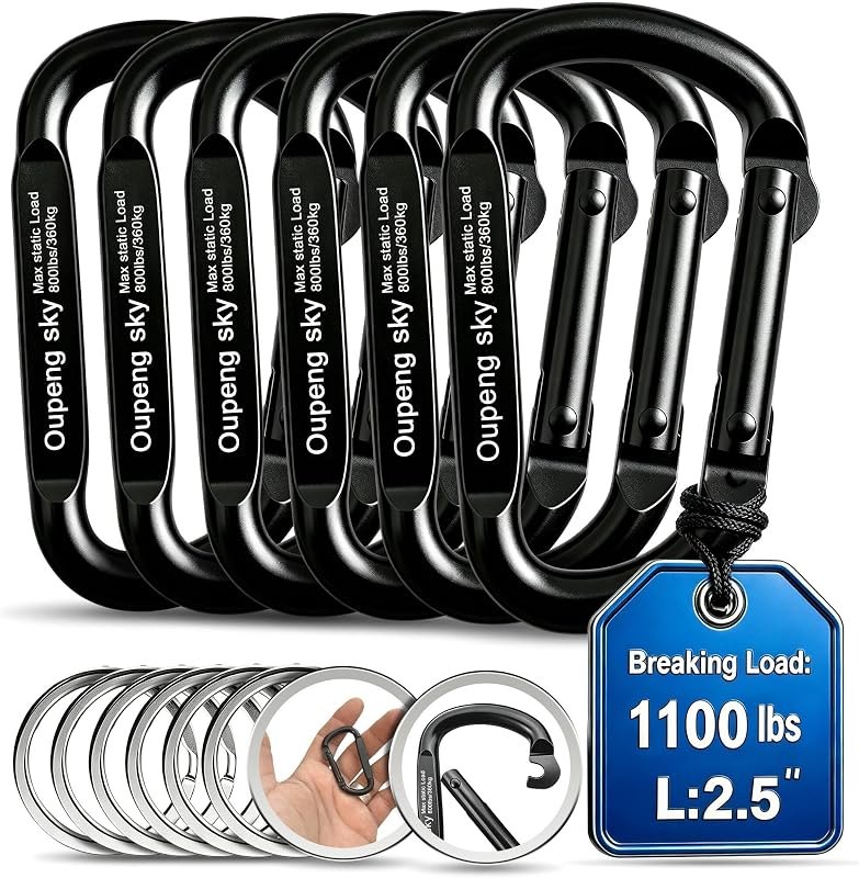 Carabiner Clip - Heavy Duty Carabiners,Carabeaner D Ring Shape,Small 2.5" 800lbs,Large 3" 13KN (2922 lbs),Key Chain