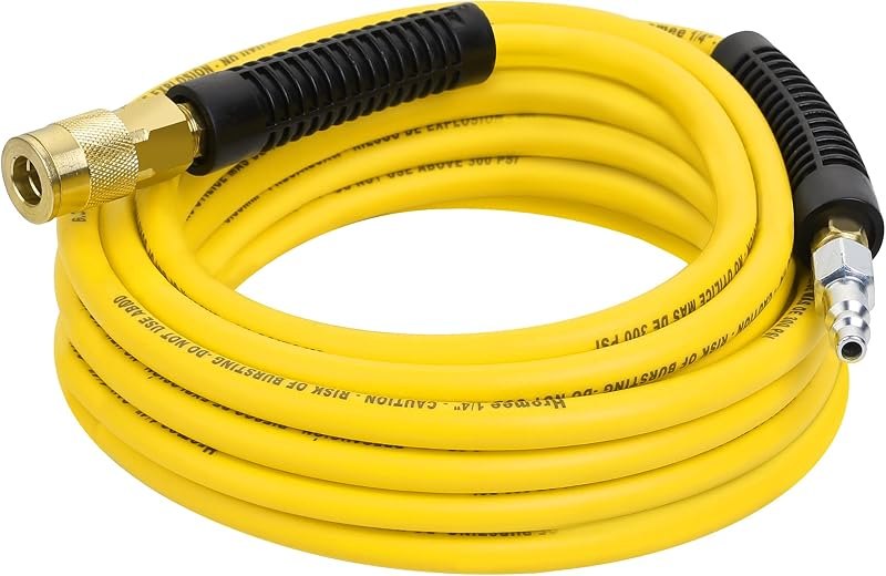 Hromee Air Compressor Hose 1/4 Inch x 25 Feet Hybrid Hose with Fittings, 1/4" Industrial Quick Coupler and Plug Kit —