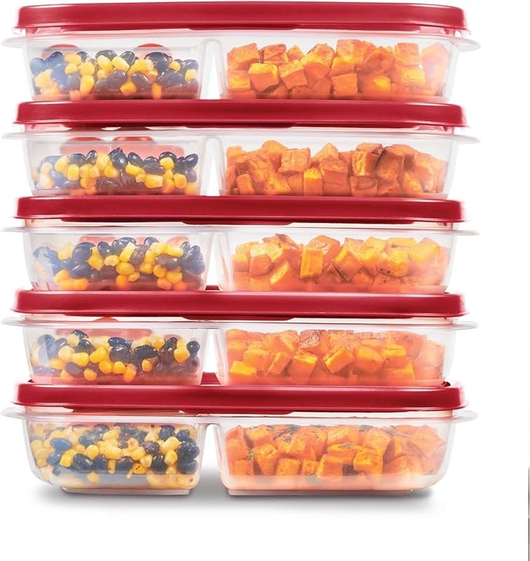 Rubbermaid EasyFindLids Meal Prep Containers 5.1 Cup Red — 3 compartment meal prep containers for compartment meal