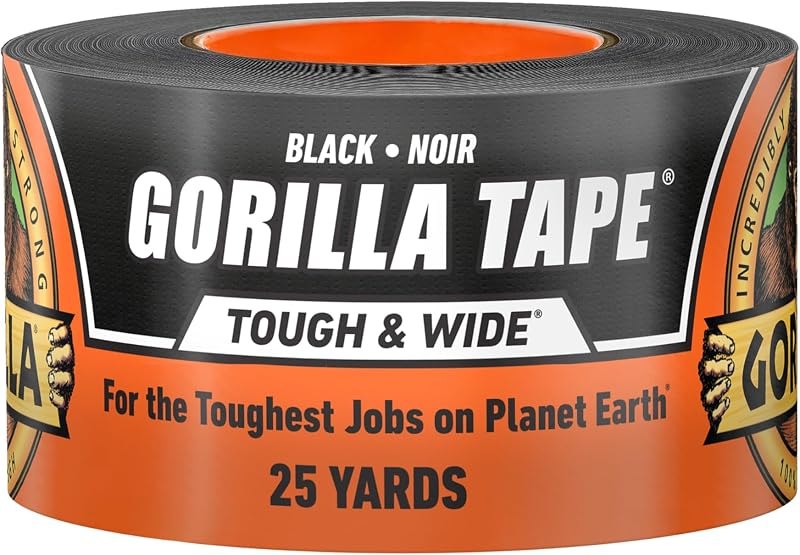 GORILLA Tough & Wide Heavy Duty Duct Tape, Black, 2.88" x 25 yd, 1-Pack — roof leak tape for roof leak tape