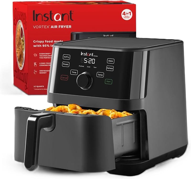 Instant Pot Vortex 5.7QT Air Fryer, Custom Program Options, 4-in-1 Functions, EvenCrisp Technology that Crisps