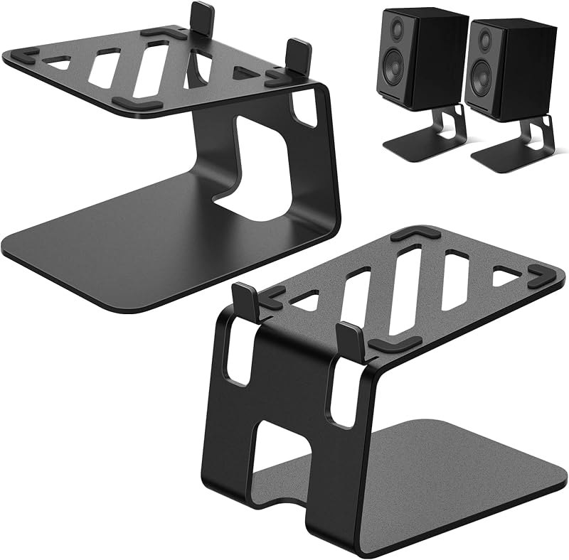 VAYDEER Desktop Speaker Stands with Vibration Absorption Pads, Metal Speaker Stands Pair Support Up to 40lbs,Bookshelf
