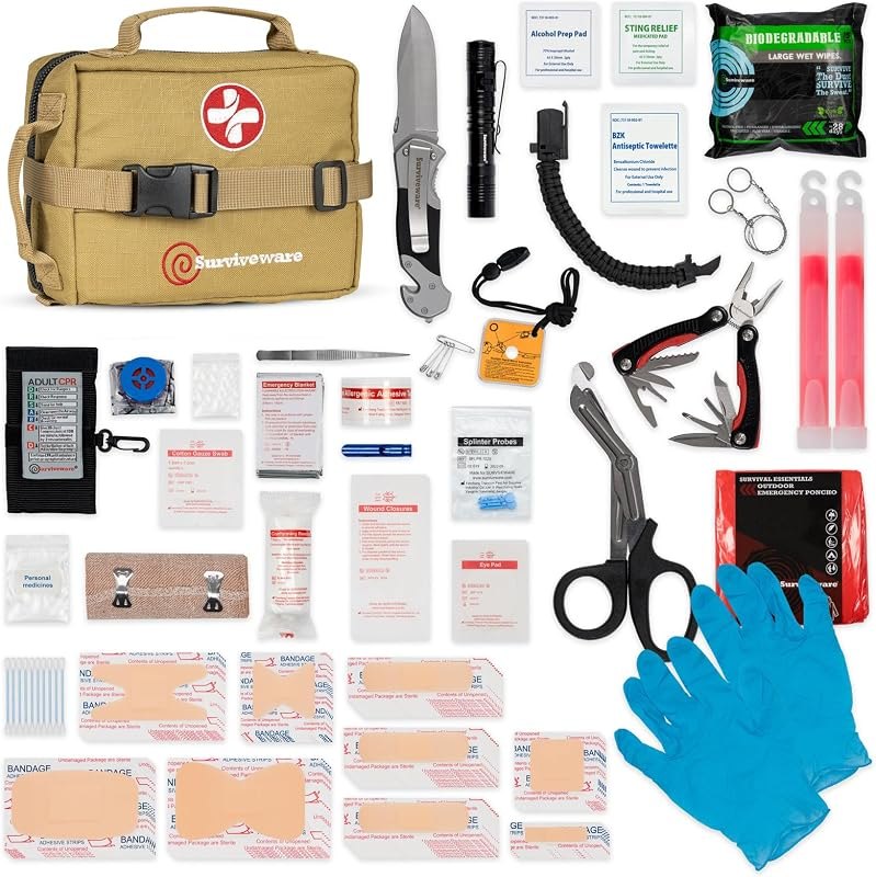 Surviveware 119 Pcs Comprehensive Premium Survival First Aid Kit - Medical Emergency Kit for Travel Camping Gear, Home