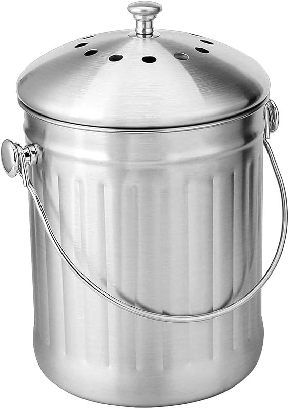 Stainless Steel Kitchen Countertop Compost Bin with Lid- 1.32 Gallon Compost Bucket with 2 Charcoal Filters, Home