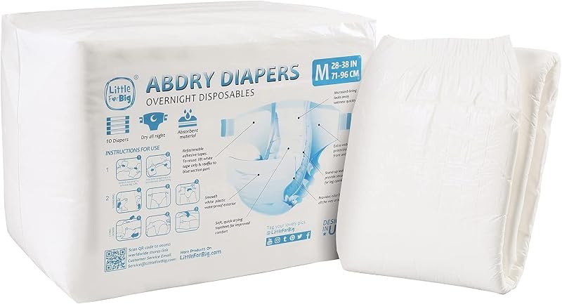 Littleforbig Adult Diaper 10 Pieces - ABDry New White Diapers (Medium 28"-38") — best adult pull up diapers for adult