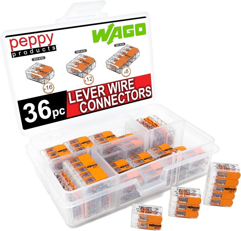 WAGO 221 Lever-Nuts 36pc Compact Splicing Wire Connector Assortment. Includes 221-412, 221-413, 221-415 — electrical