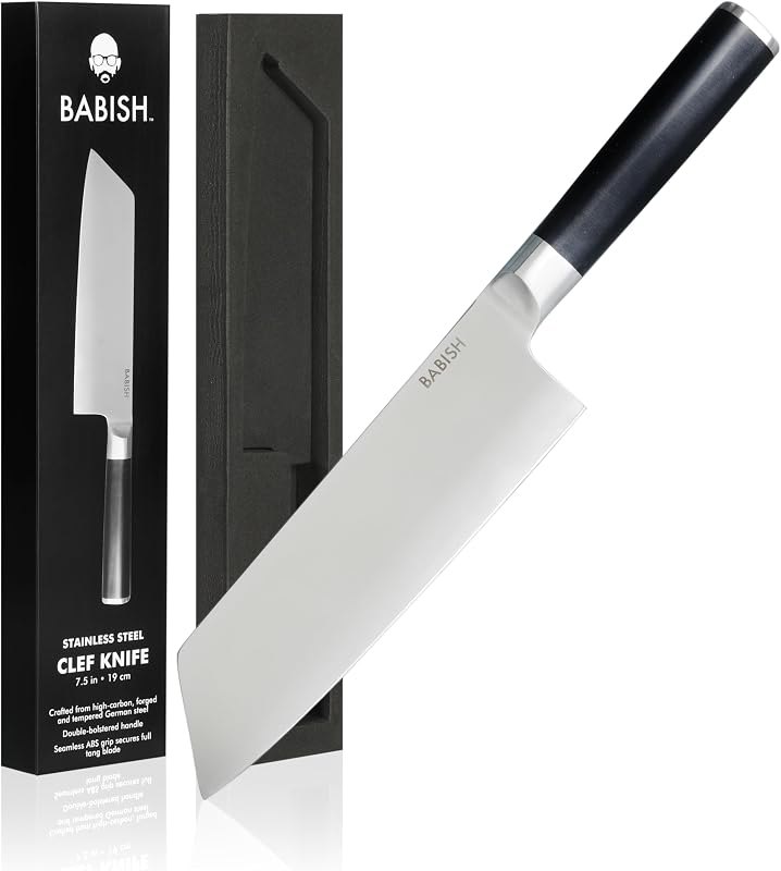 Babish High-Carbon 1.4116 German Steel Cutlery, 7.5" Clef (Cleaver + Chef) Kitchen Knife, Good Housekeeping Standout