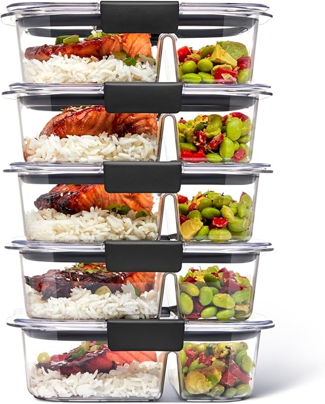 Rubbermaid Brilliance Meal Prep Containers, 2-Compartment Food Storage Containers, 2.85 Cup, 5-Pack, BPA-Free
