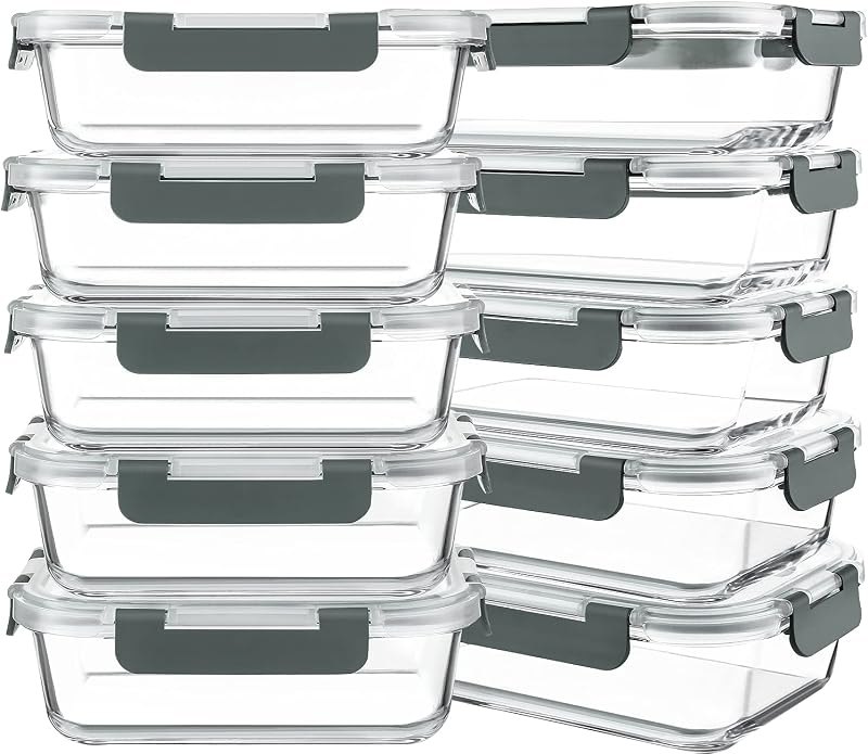 KOMUEE 10 Packs 30 oz Glass Meal Prep Containers with Lids — meal prep container set for meal prep container set
