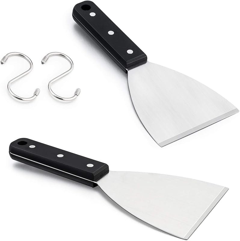 HaSteeL Griddle Scraper 2Pcs, Stainless Steel 9.5in Slant Edge Metal Grill Scraper Chopper for Food Service & Cleaning
