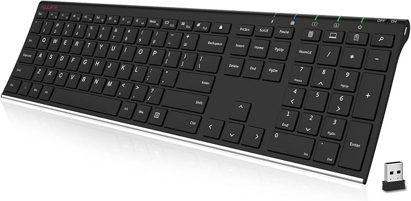 ALLIFE 2.4G Wireless Keyboard Stainless Steel Ultra Slim Full Size Keyboard with Numeric Keypad for