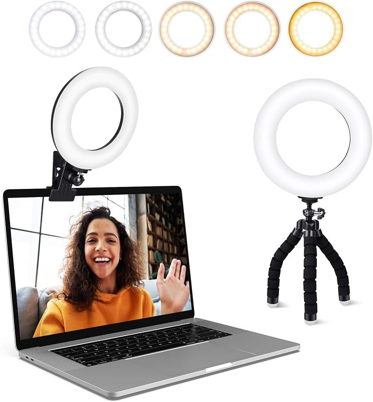 Video Conference Lighting Kit, Ring Light Clip on Laptop Monitor with 5 Dimmable Color & 5 Brightness Level for Webcam