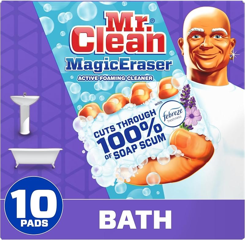 Mr. Clean Magic Eraser, Bathroom, Shower, and Shoe Cleaner with Febreze Lavender Scent, Cleaning Pads with Durafoam