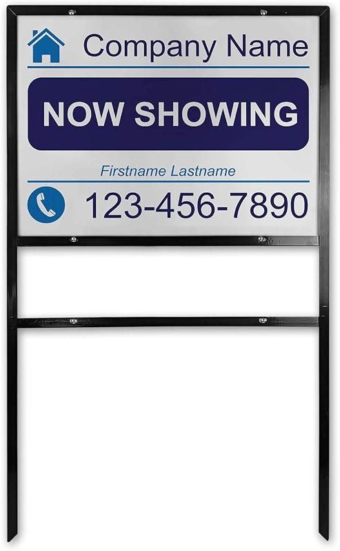 Personalized Real Estate Sign Kit │ Custom 24" W x 18" H Aluminum Insert with Metal/Iron Frame for Ground Insertion