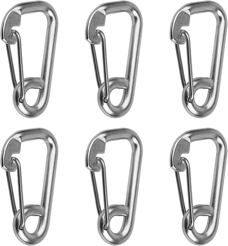 6 Pack 4" Spring Snap Boat Hook, 304 Stainless Steel Marine Clip Carabiner