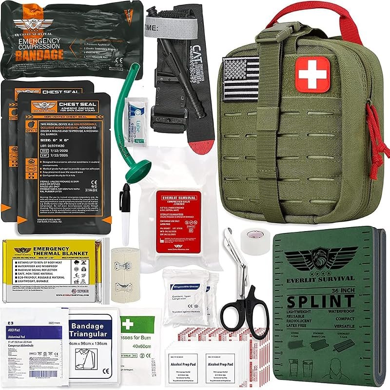 EVERLIT Advanced Trauma Kit, CAT GEN-7 Tourniquet, TCCC Compliant, Mil-Spec Nylon Laser Cut Pouch with 36" Splint