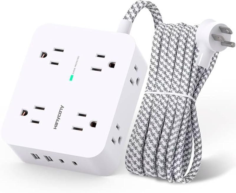 HANYCONY Surge Protector Power Strip, 1080J, 5 Ft Braided Extension Cord — home smart plug for home smart plug
