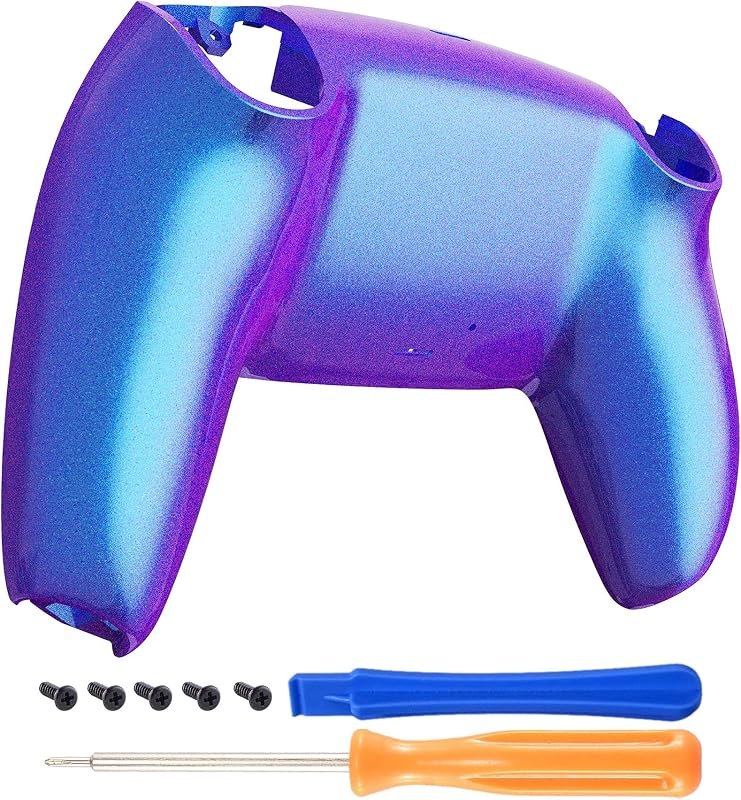 eXtremeRate Chameleon Purple Blue Glossy Custom Back Plate Bottom Shell Compatible with ps5 Controller, Replacement
