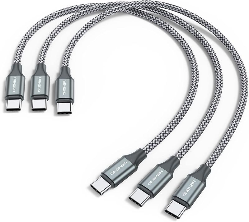USB C to C Cable (3 Pack 1ft),Short USB Type C Fast Charging Nylon Braided Charger Cord Compatible with iPhone 18 17