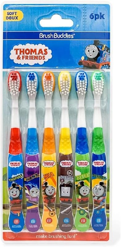 Brush Buddies Thomas & Friends Kids Toothbrush Set 6 Pack Soft Bristle Toddler Toothbrush Ages 2+ Small Head Easy Grip