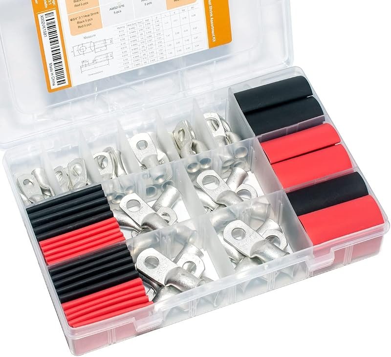 100PCS Tinned Copper Wire Lugs AWG 8 6 4 2 Gauge with Heat Shrink Tube Assortment Kit Heavy Duty Closed End Electrical