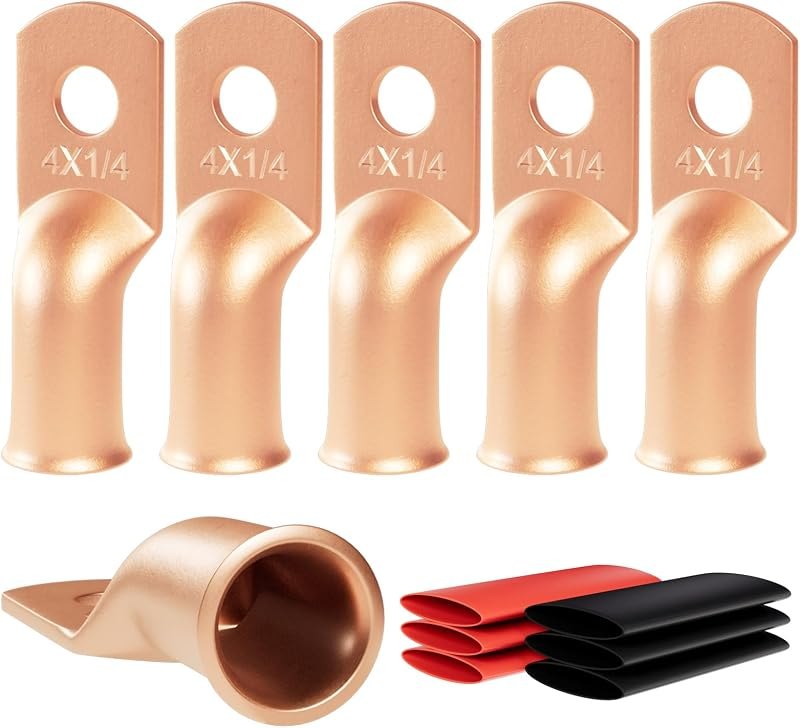 6pcs 4 Gauge-1/4 Battery Cable Lugs Copper Wire Ring Terminals — copper crimp terminals for copper crimp terminals