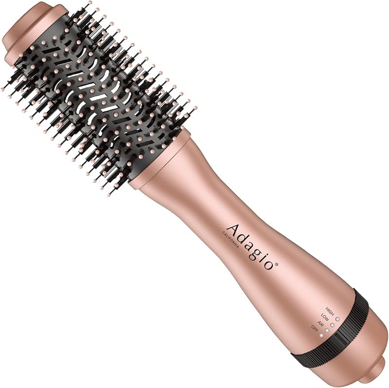 Blowout Brush: 2-in-1 Hot Air Brush Styler and Dryer - Negative Ion Round Brush - Hair Dryer Brush with Straightener