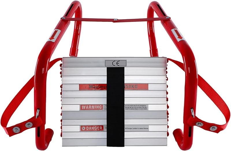 Retractable Fire Escape Ladder 2 Story Homes, 15 Foot with Wide Portable Aluminum Anti-Slip Steps for Adults Emergency