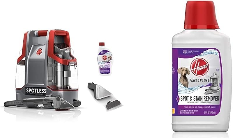 Hoover Spotless Portable Carpet & Upholstery Spot Cleaner, FH11300PC, Red and Hoover Paws & Claws Premixed Spot