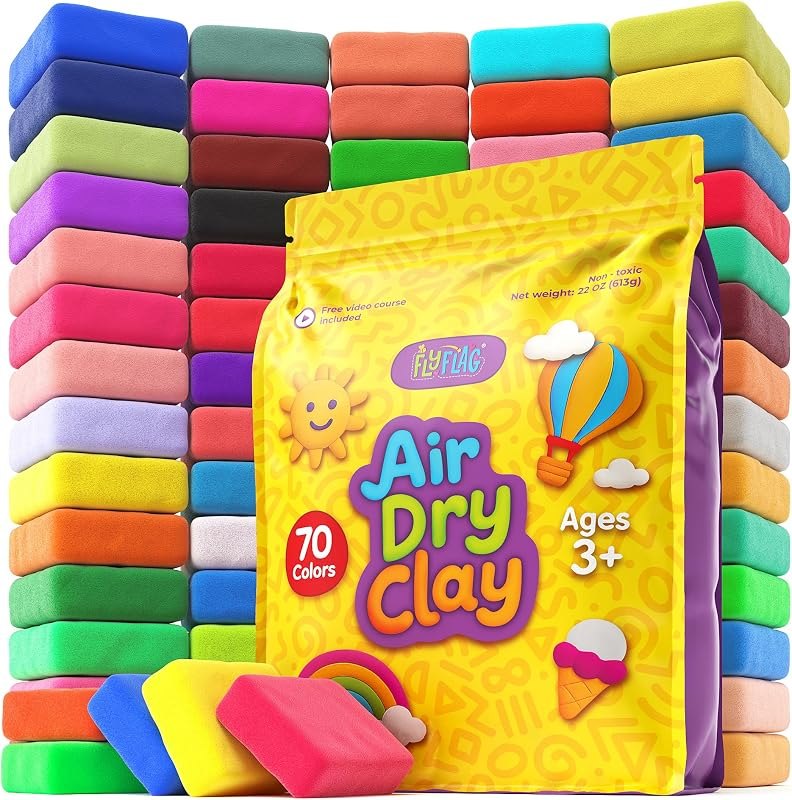 FlyFlag Air Dry Clay - 70 Colors, Ultra Light and Soft, Non-Toxic Modeling Clay for Kids with Tools and Tutorials, for