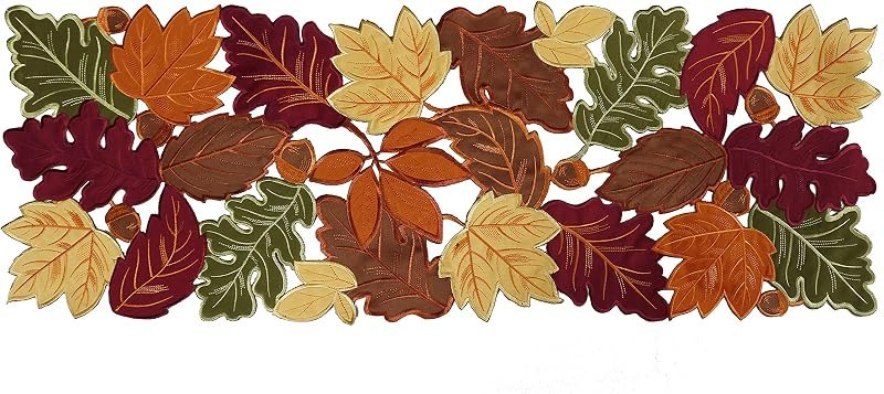 OWENIE Thanksgiving Runner, Fall Leaf Table Runner for Autumn Home Decorations, Fall Table Centerpieces, Embroidered