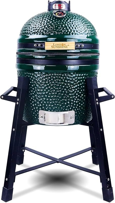 London Sunshine 15" Ceramic Kamado Charcoal BBQ Grill and Smoker, Green — ceramic kamado grill for ceramic kamado grill