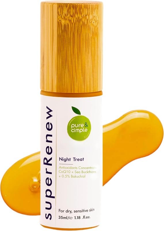 superRenew Retinol Alternative Organic Face Oil - Bakuchiol Night Oil with Sea Buckthorn, CoQ10, Squalane, Rosehip -