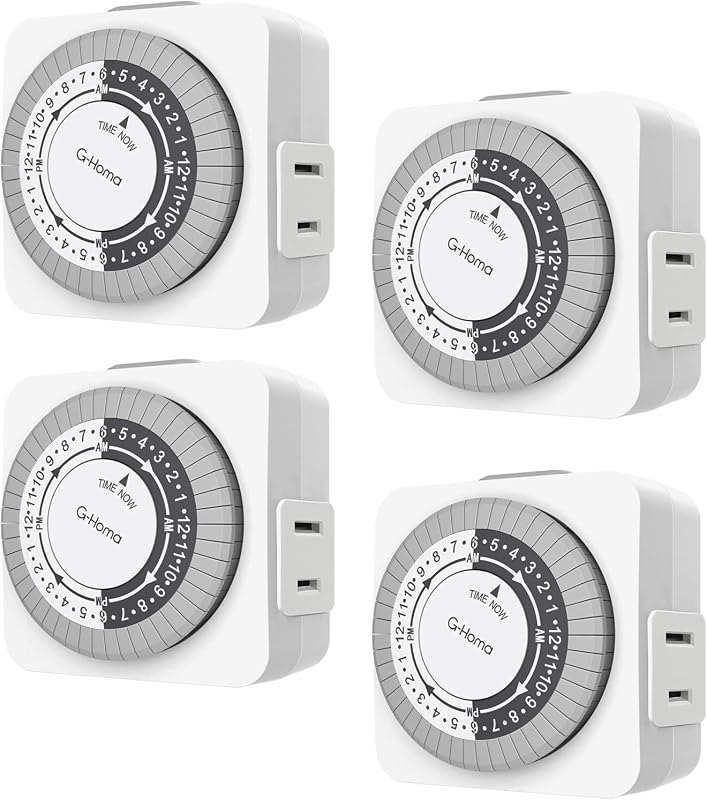 G-Homa Timers for Electrical Outlets 4 Packs,24 Hour Indoor Plug-in Mechanical Timer,30 Minute Intervals, Daily On/Off