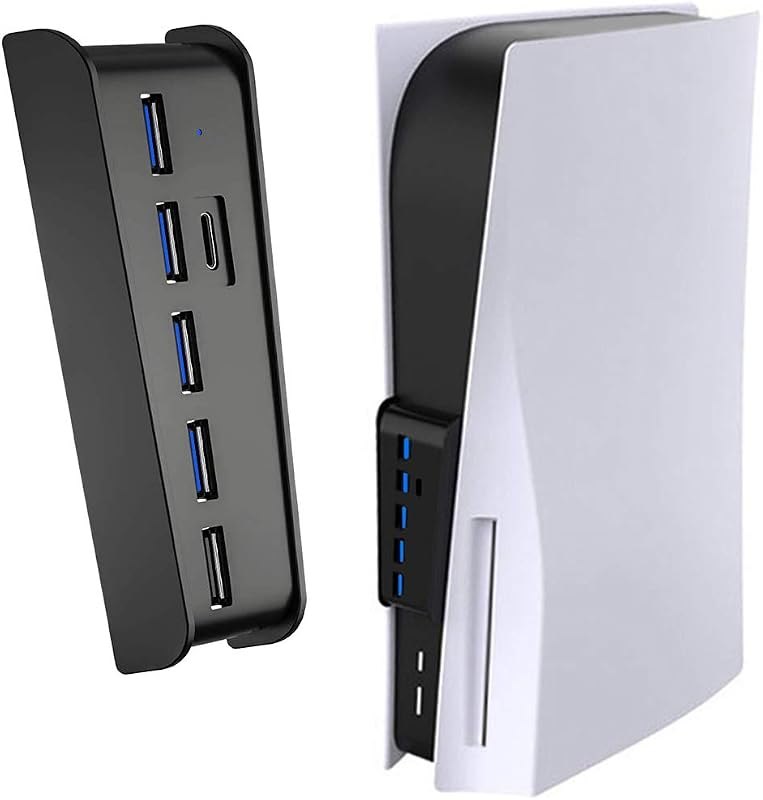 USB Port Hub for PS5, 5 Port USB Extender High-Speed Transmission Expansion Adapter Converter Splitter with 4 USB 2.0