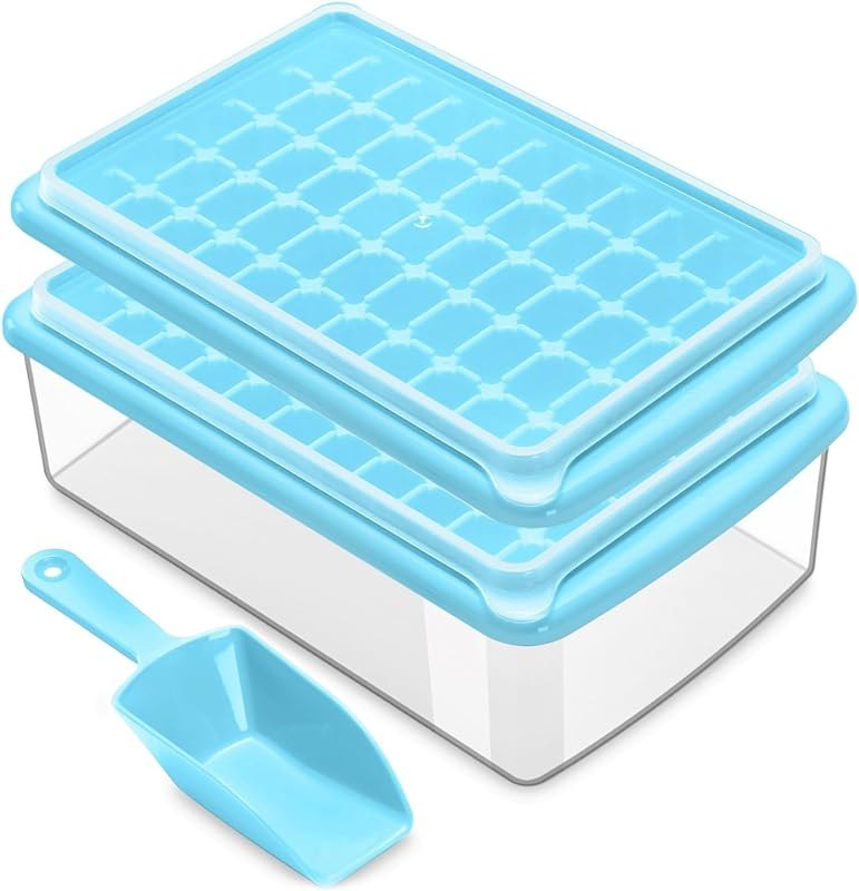 2Pack Ice Cube Tray with Lid and Bin for Freezer, Easy Release 55 Mini Ice Cube Tray with Cover, Storage Container