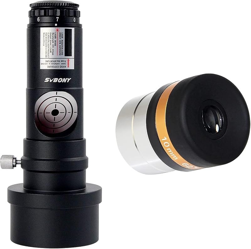 SVBONY Red Laser Collimator with 2 inch Adapter Bundle with 10mm Telescope Eyepiece Wide Angle 62 Degree Aspheric