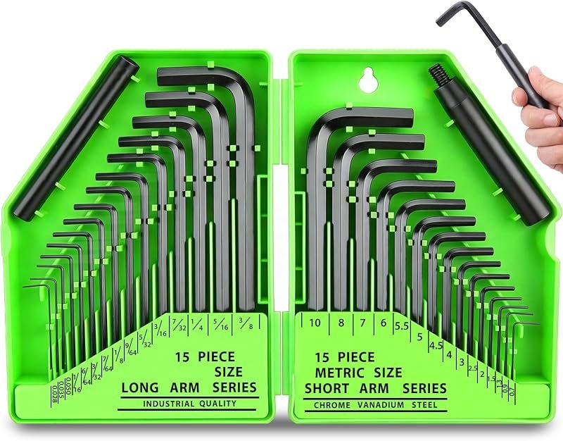 SWANLAKE GARDEN TOOLS 32-Piece Hex Key Allen Wrench Set, SAE and Metric Allen Keys MM(0.7mm-10mm) SAE(0.028"-3/8), L