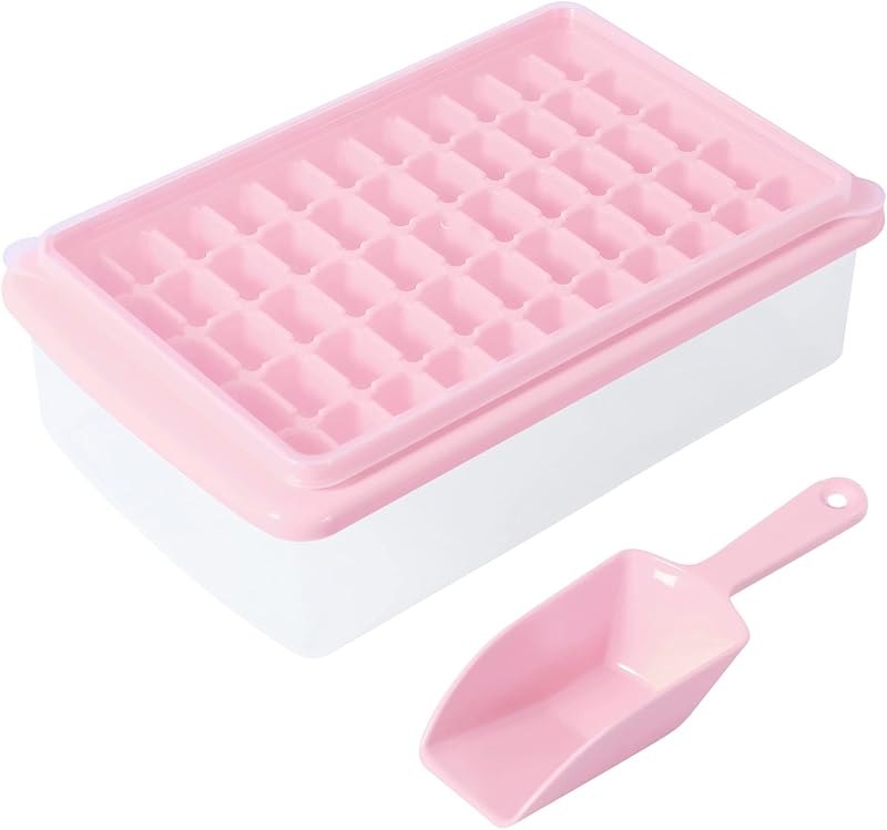Ice Cube Tray with Lid and Bin for Freezer, Easy Release 55 Nugget Ice Tray with Cover, Storage Container, Scoop