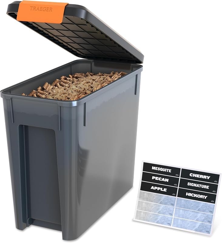 Traeger Grills BAC637 Stay Dry Pellet Storage Bin, 22lb, Locking Lid — ceramic bbq pizza stone for ceramic bbq pizza