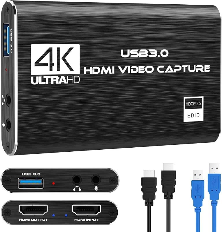 Capture Card, 4K HDMI Video Capture Card, Game Capture Card, 1080P 60FPS Video Capture Device, HDMI to USB 3.0 Capture