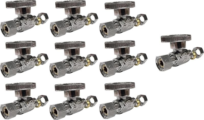(10Pc) EZ-Fluid Plumbing Straight Angle Stop Valve 3/8-Inch O.D Female Compression x 3/8-Inch O.D Male Comp.Lead-Free