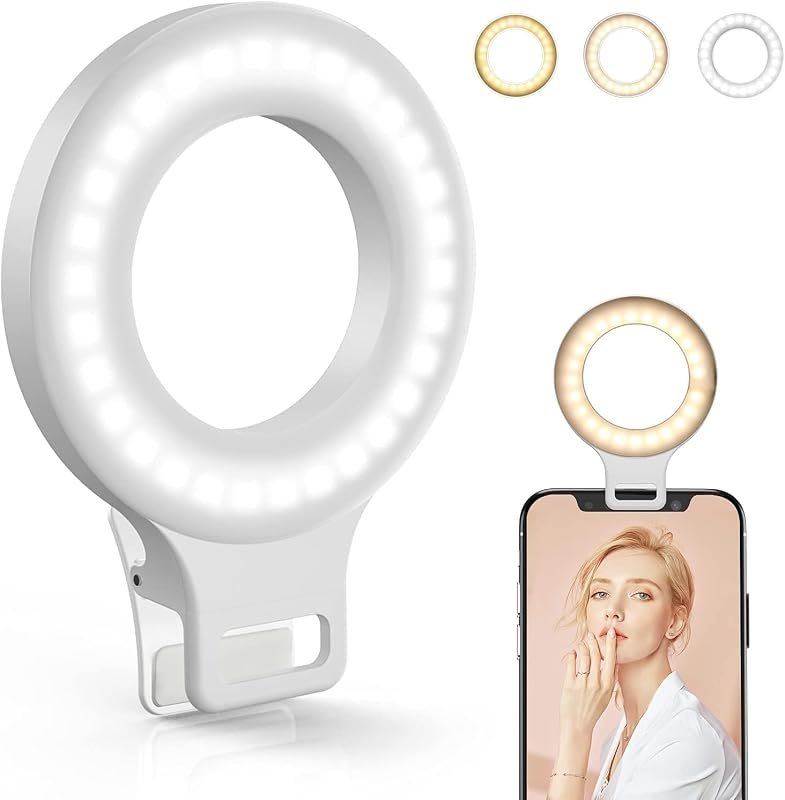 Clip on Ring Light, Kimwood Rechargeable 60 LED Selfie Ring Light for Phone, Laptop, Tablet (3 Models, 5 Level