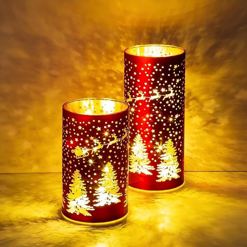 Christmas Decorations Indoor,Mercury Glass Lights with Timer,Battery Powered Fairy Light Flameless Candles,LED Latern