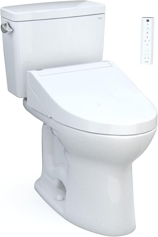 Drake WASHLET+ Two-Piece Elongated 1.6 GPF Universal Height TORNADO FLUSH Toilet with C5 Bidet Seat, 10 Inch Rough-In
